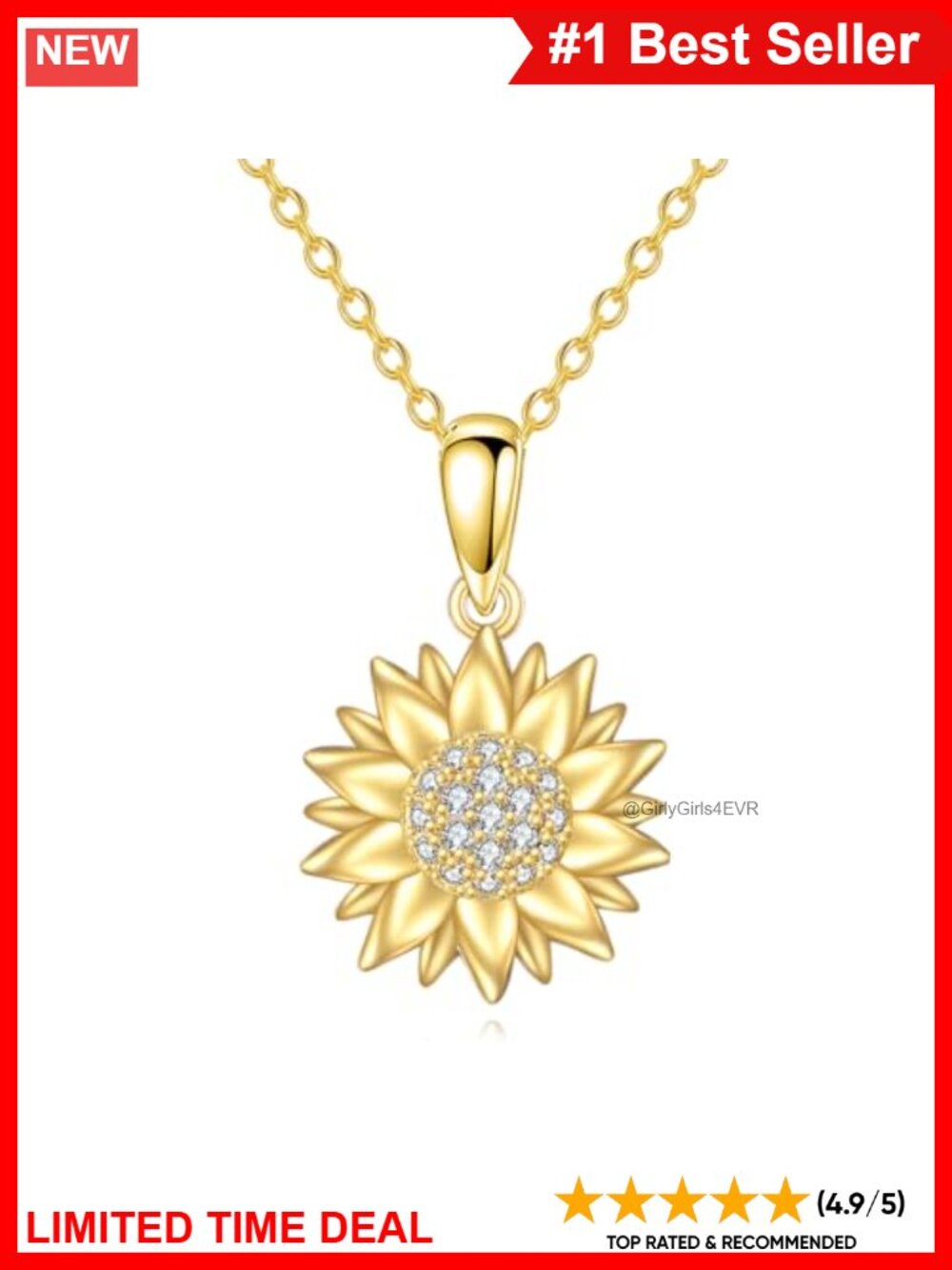 925 Sterling Silver Sunflower Pendant Necklace 18K Gold Plated Flower Jewelry